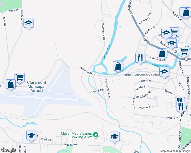 map of restaurants, bars, coffee shops, grocery stores, and more near 13 Lonsdale Avenue in Claremont