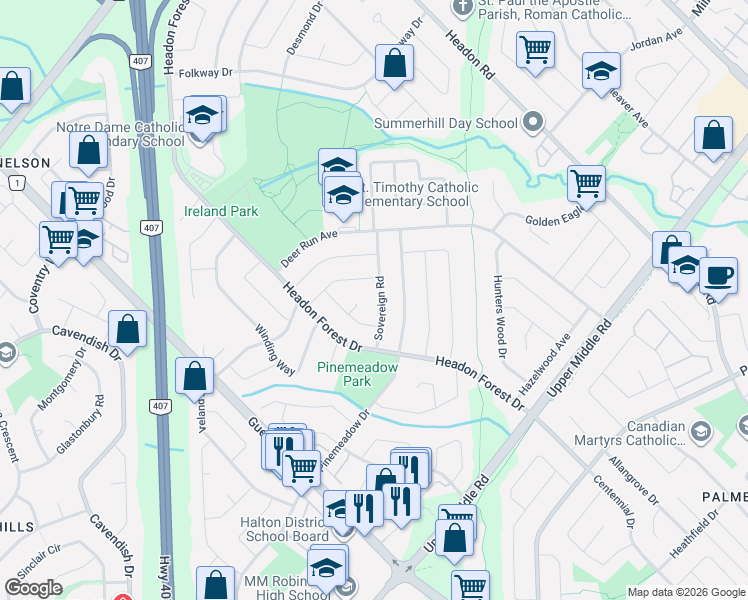 map of restaurants, bars, coffee shops, grocery stores, and more near 2105 Bartok Road in Burlington