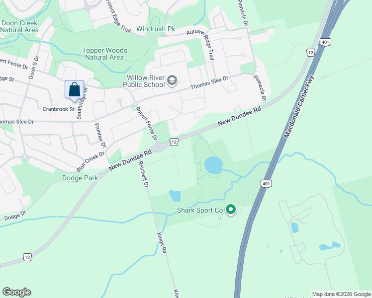 map of restaurants, bars, coffee shops, grocery stores, and more near 525 New Dundee Road in Kitchener
