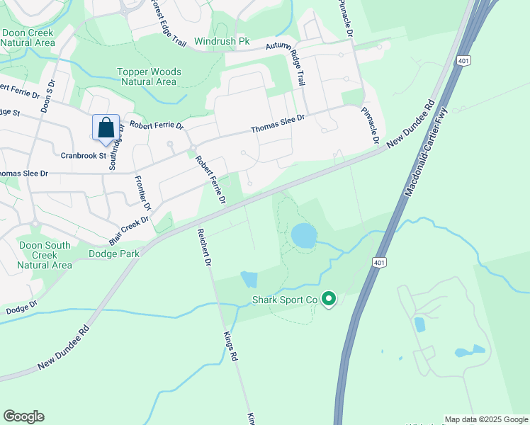 map of restaurants, bars, coffee shops, grocery stores, and more near 525 New Dundee Road in Kitchener