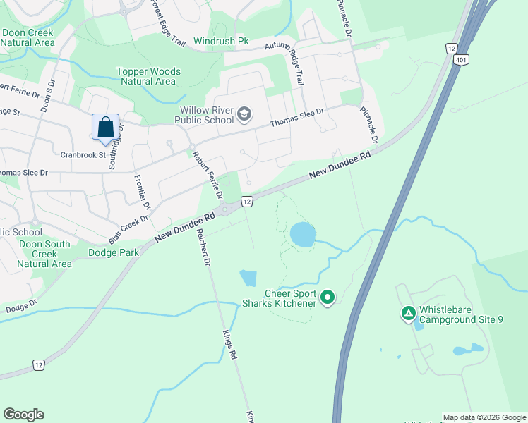 map of restaurants, bars, coffee shops, grocery stores, and more near 525 New Dundee Road in Kitchener