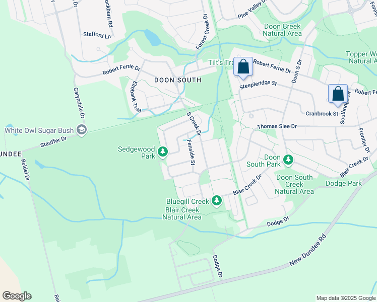 map of restaurants, bars, coffee shops, grocery stores, and more near 22 Fenside Street in Kitchener