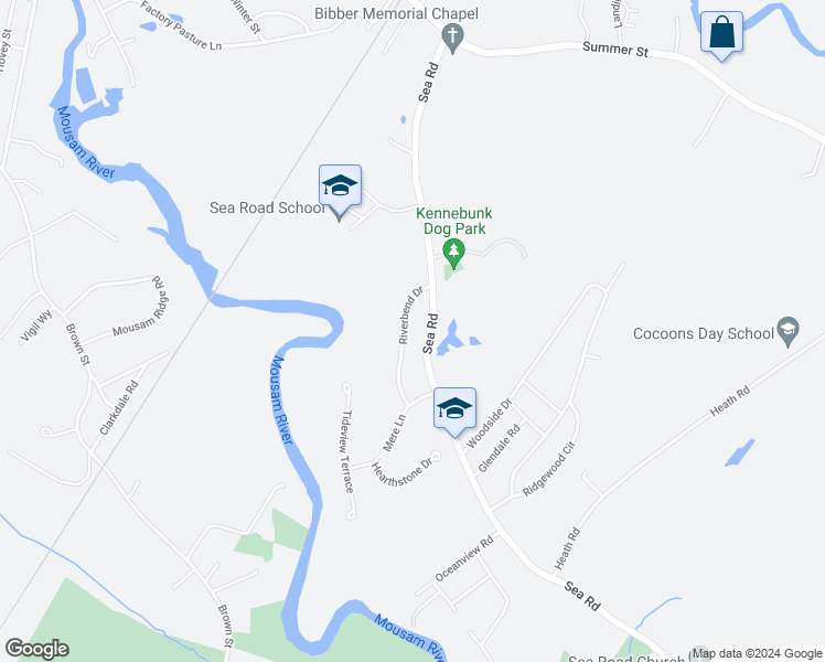 map of restaurants, bars, coffee shops, grocery stores, and more near 8 Riverbend Drive in Kennebunk