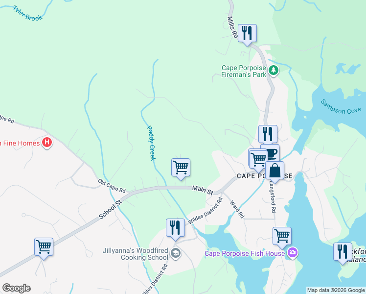map of restaurants, bars, coffee shops, grocery stores, and more near 44 Clement Huff Road in Kennebunkport
