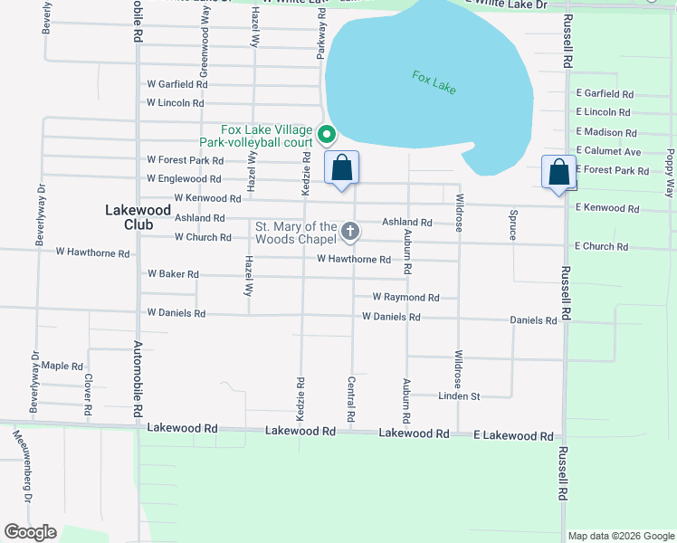 map of restaurants, bars, coffee shops, grocery stores, and more near 6475 Central Road in Twin Lake