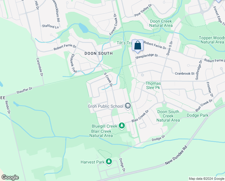 map of restaurants, bars, coffee shops, grocery stores, and more near 16 Meadowridge Street in Kitchener