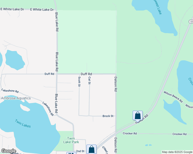 map of restaurants, bars, coffee shops, grocery stores, and more near 3289 Duff Road in Twin Lake