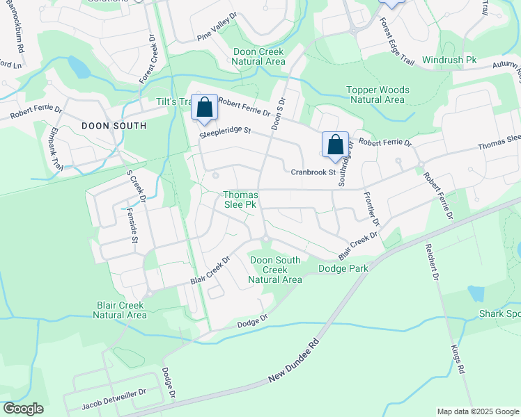 map of restaurants, bars, coffee shops, grocery stores, and more near 693 Doon South Drive in Kitchener