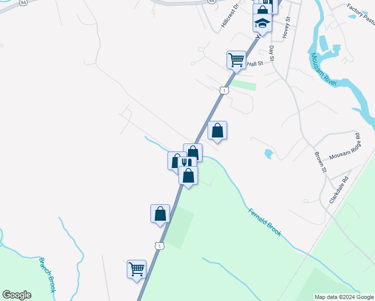 map of restaurants, bars, coffee shops, grocery stores, and more near 107 York Street in Kennebunk