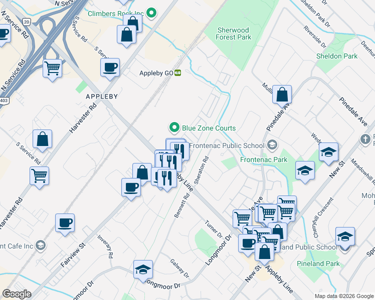 map of restaurants, bars, coffee shops, grocery stores, and more near 684 Summers Common in Burlington