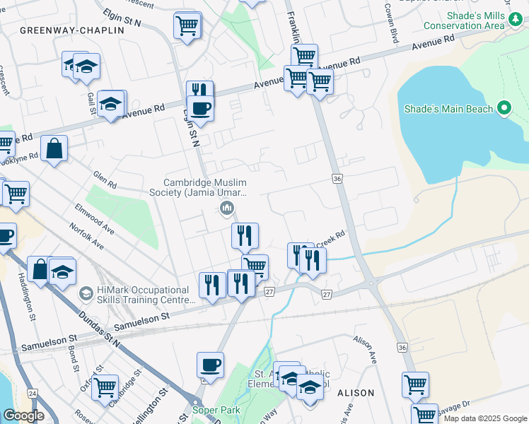 map of restaurants, bars, coffee shops, grocery stores, and more near 67 Wendy Court in Cambridge