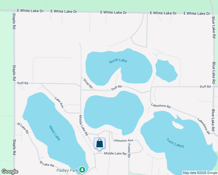 map of restaurants, bars, coffee shops, grocery stores, and more near 2401 Duff Road in Twin Lake
