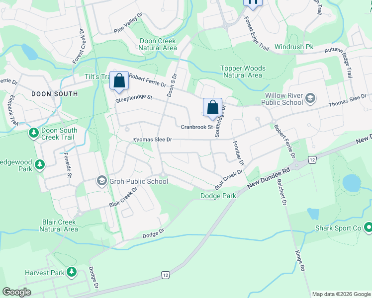 map of restaurants, bars, coffee shops, grocery stores, and more near 60 Watermill Street in Kitchener