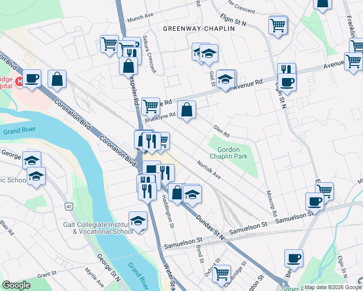 map of restaurants, bars, coffee shops, grocery stores, and more near 112 Elmwood Avenue in Cambridge