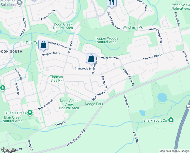 map of restaurants, bars, coffee shops, grocery stores, and more near 481 Thomas Slee Drive in Kitchener