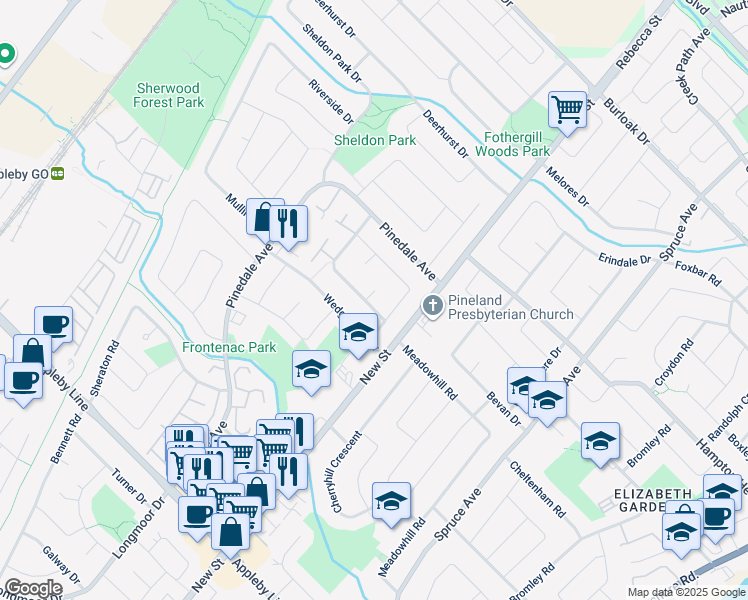 map of restaurants, bars, coffee shops, grocery stores, and more near 475 Forestwood Court in Burlington
