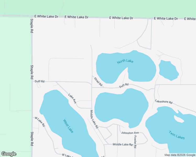 map of restaurants, bars, coffee shops, grocery stores, and more near 2260 Strail Road in Twin Lake