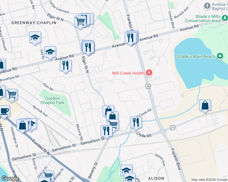 map of restaurants, bars, coffee shops, grocery stores, and more near 28 Athlone Road in Cambridge