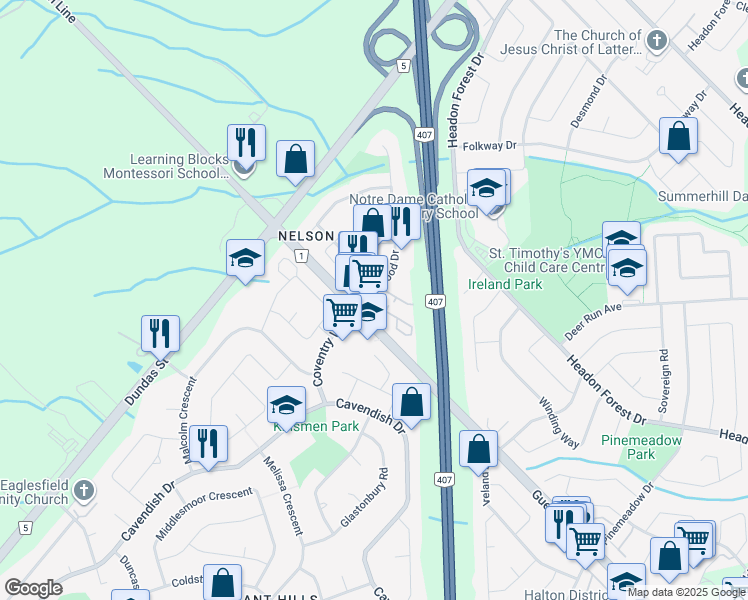 map of restaurants, bars, coffee shops, grocery stores, and more near 3000 Driftwood Drive in Burlington