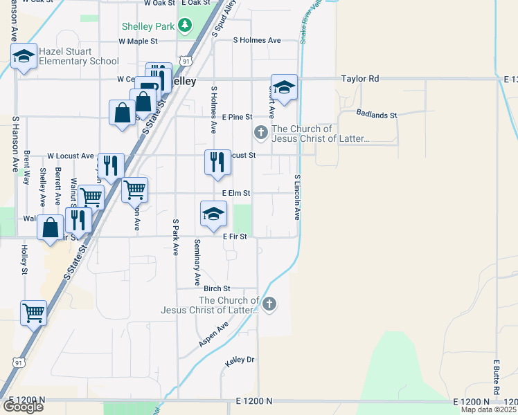 map of restaurants, bars, coffee shops, grocery stores, and more near 427 South Milton Avenue in Shelley