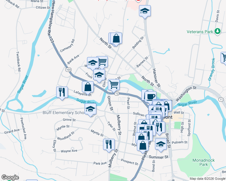 map of restaurants, bars, coffee shops, grocery stores, and more near 7 Heritage Drive in Claremont