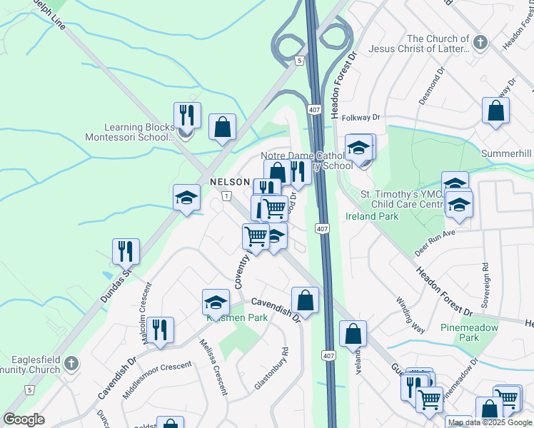 map of restaurants, bars, coffee shops, grocery stores, and more near 3000 Driftwood Drive in Burlington