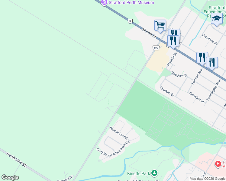 map of restaurants, bars, coffee shops, grocery stores, and more near 81 Thomas Street in Stratford