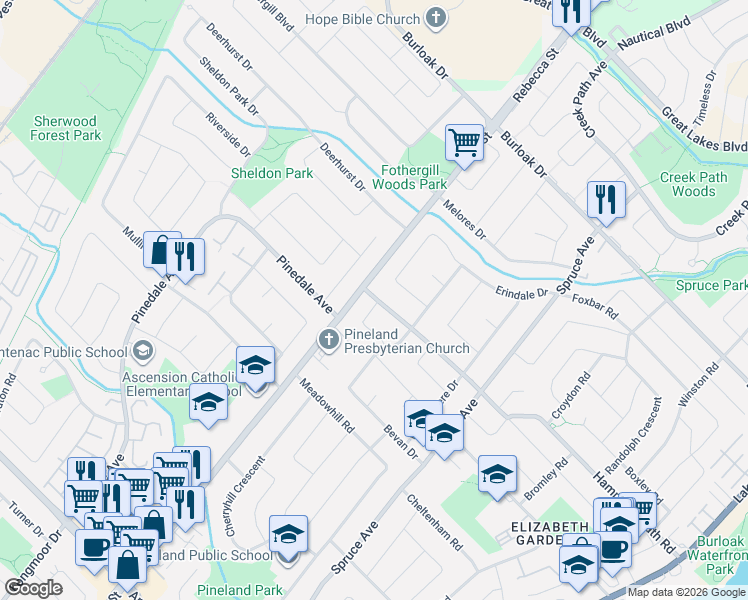 map of restaurants, bars, coffee shops, grocery stores, and more near 434 Hampton Heath Road in Burlington