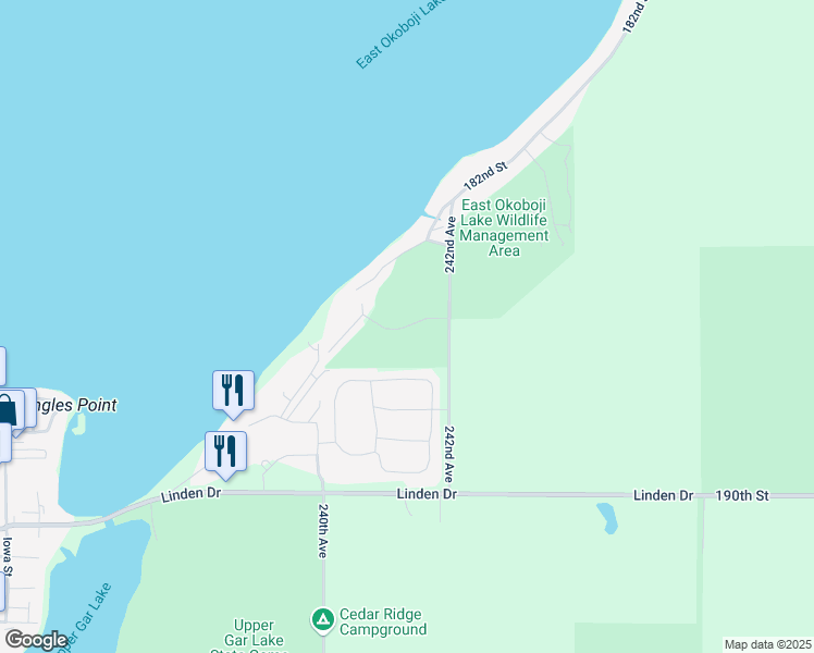 map of restaurants, bars, coffee shops, grocery stores, and more near 187th Street in Dickinson County