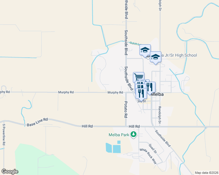 map of restaurants, bars, coffee shops, grocery stores, and more near 292 Harris View Way in Melba