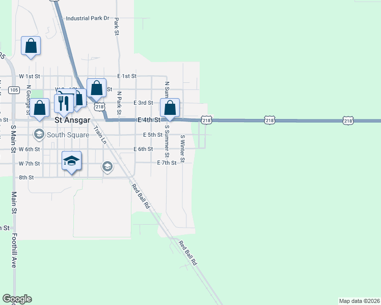 map of restaurants, bars, coffee shops, grocery stores, and more near East 6th Street in Saint Ansgar