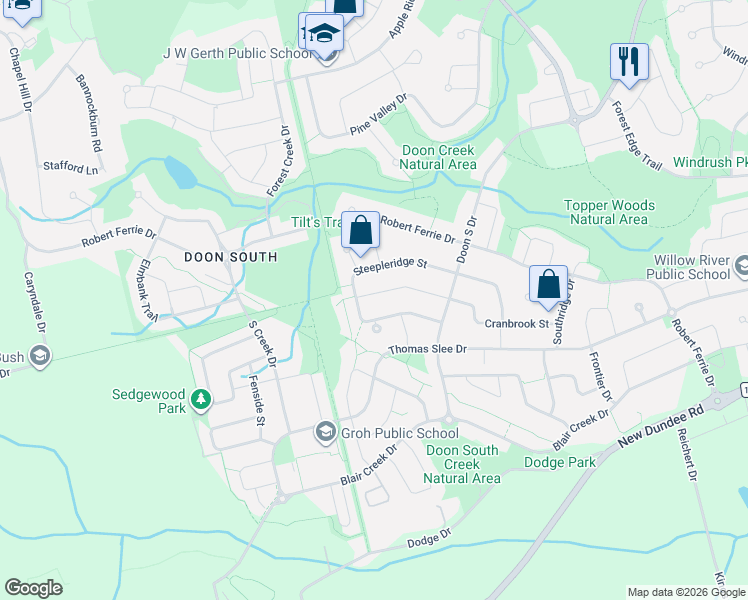 map of restaurants, bars, coffee shops, grocery stores, and more near 264 Cranbrook Street in Kitchener