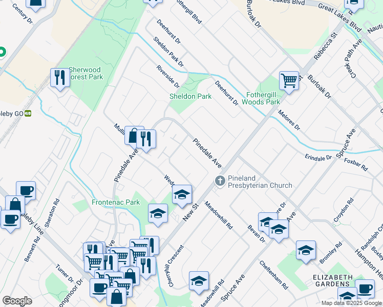 map of restaurants, bars, coffee shops, grocery stores, and more near 5288 Woodhaven Drive in Burlington