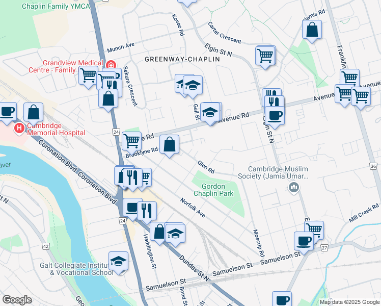 map of restaurants, bars, coffee shops, grocery stores, and more near 23 Glen Road in Cambridge