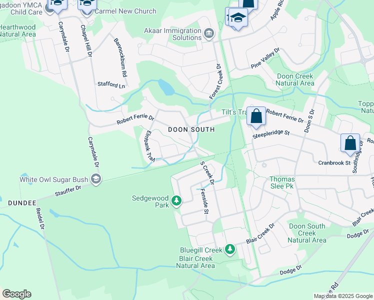 map of restaurants, bars, coffee shops, grocery stores, and more near 6 Elmbank Trail in Kitchener