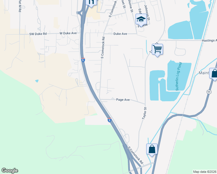 map of restaurants, bars, coffee shops, grocery stores, and more near 1090 Lester Street in Sutherlin