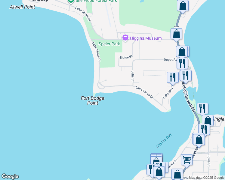 map of restaurants, bars, coffee shops, grocery stores, and more near 2011-2405 Lake Shore Drive in Okoboji