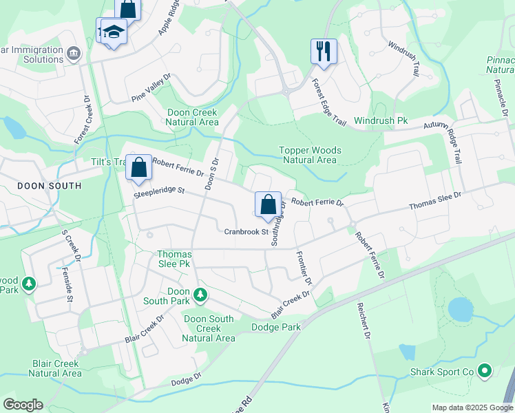 map of restaurants, bars, coffee shops, grocery stores, and more near 928 Manorbrook Court in Kitchener