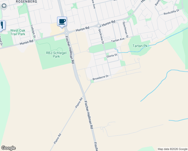 map of restaurants, bars, coffee shops, grocery stores, and more near 43 Sugar Trail in Kitchener