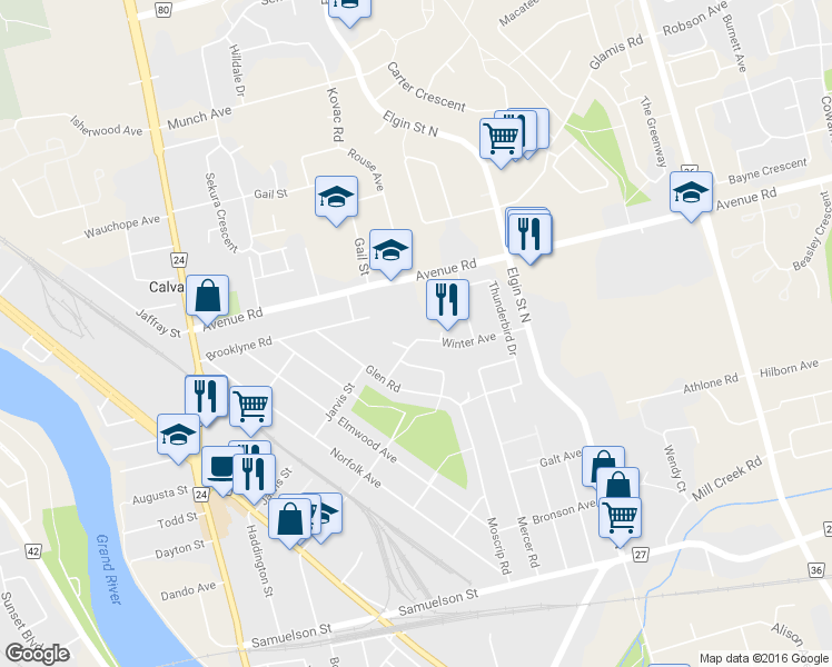 map of restaurants, bars, coffee shops, grocery stores, and more near 38 Winter Avenue in Cambridge