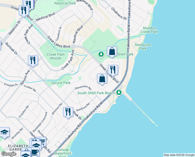 map of restaurants, bars, coffee shops, grocery stores, and more near 3322 Fox Run Circle in Oakville