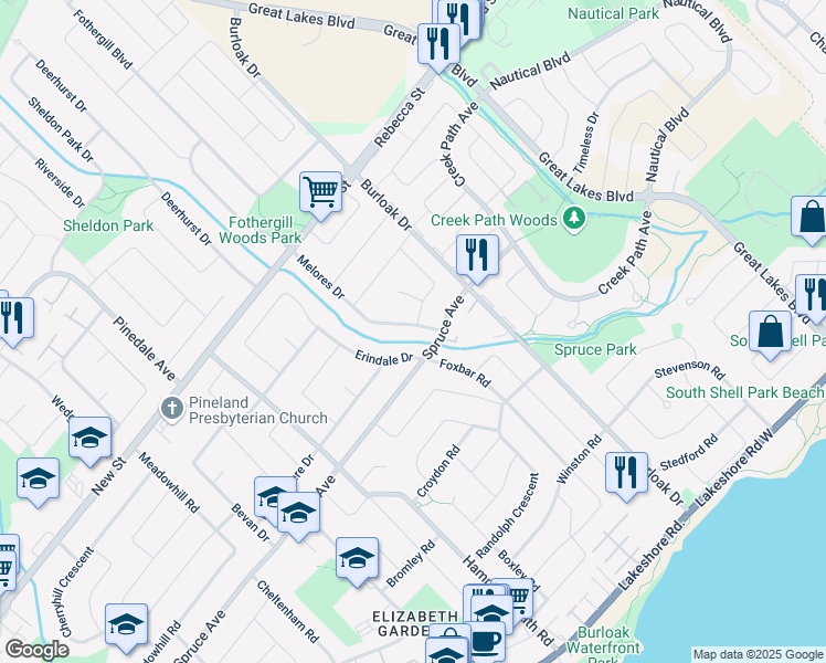 map of restaurants, bars, coffee shops, grocery stores, and more near 322 Melores Drive in Burlington