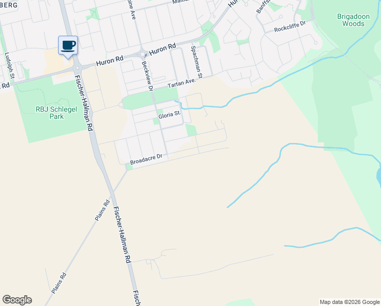 map of restaurants, bars, coffee shops, grocery stores, and more near 212 Broadacre Drive in Kitchener