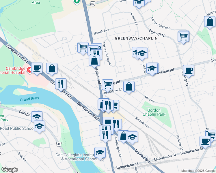 map of restaurants, bars, coffee shops, grocery stores, and more near 14 Avenue Road in Cambridge
