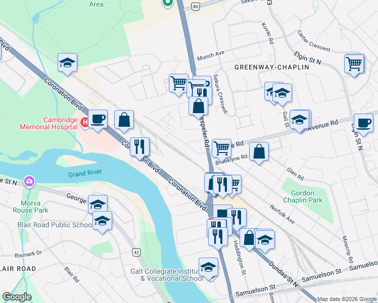 map of restaurants, bars, coffee shops, grocery stores, and more near 22 Jaffray Street in Cambridge