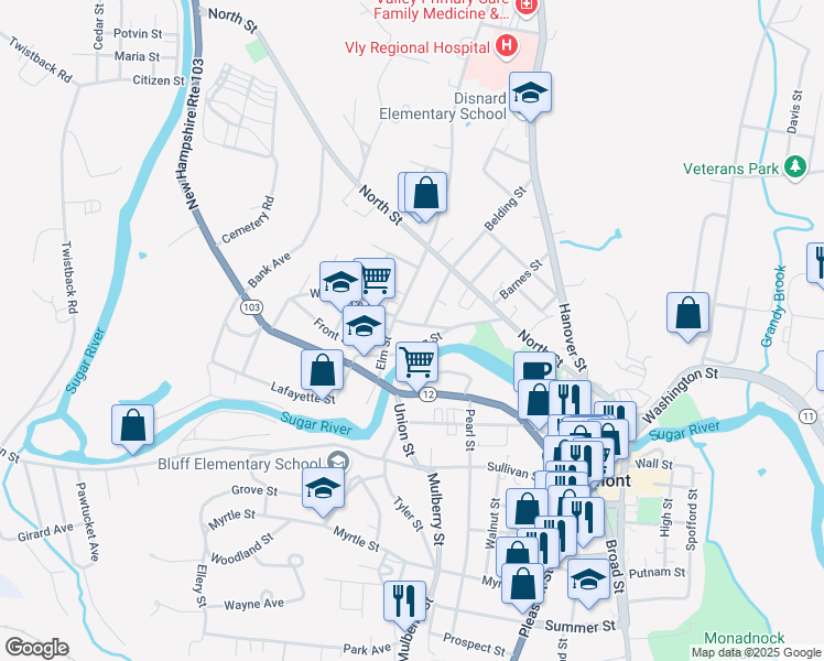 map of restaurants, bars, coffee shops, grocery stores, and more near 20 Schmitt Street in Claremont