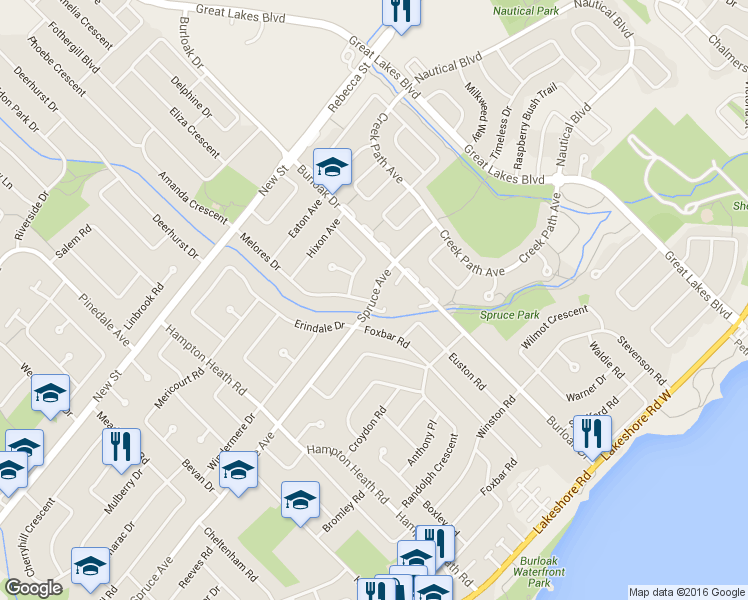 map of restaurants, bars, coffee shops, grocery stores, and more near 5510 Spruce Avenue in Burlington
