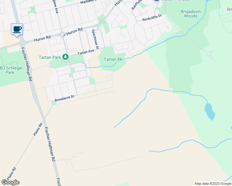 map of restaurants, bars, coffee shops, grocery stores, and more near 267 Plains Road in Kitchener