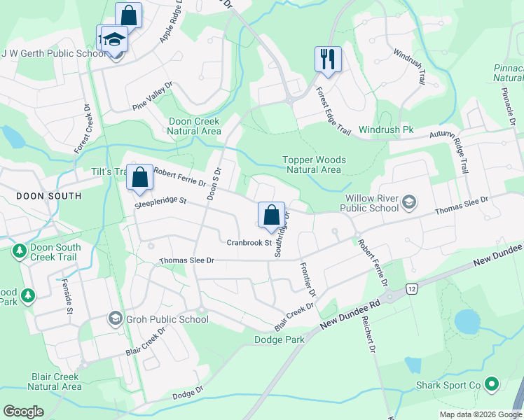 map of restaurants, bars, coffee shops, grocery stores, and more near 928 Manorbrook Court in Kitchener