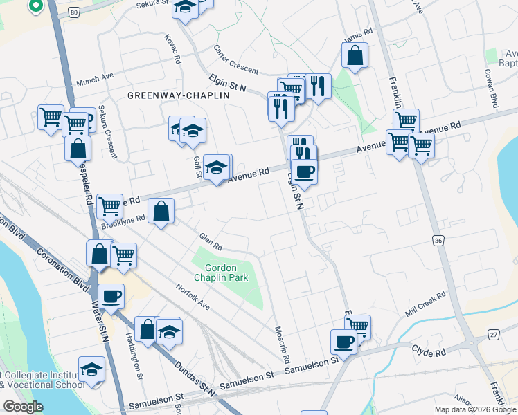 map of restaurants, bars, coffee shops, grocery stores, and more near 234 Thunderbird Drive in Cambridge
